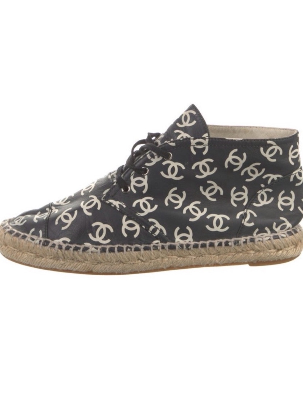 CHANEL Black and White Logo Espadrille Lace-Up Shoes - Picture 5 of 5